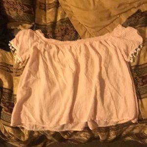 Pink and white stripe off the shoulder